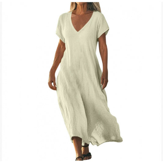 ✨ Robe ample femme en coton et lin Col V élégant • Manches courtes • Style léger et confortable