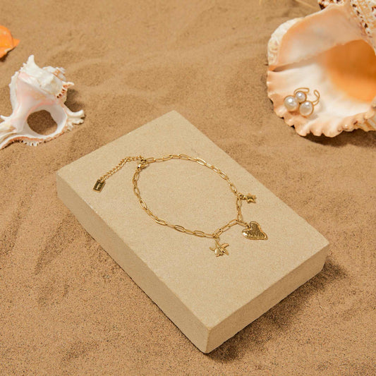 Chaîne de cheville étoile / coeur - L'Armoire d'Ambre