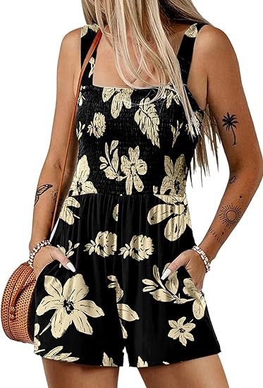Combinaison short à imprimé floral, mode été sans manches, body de plage