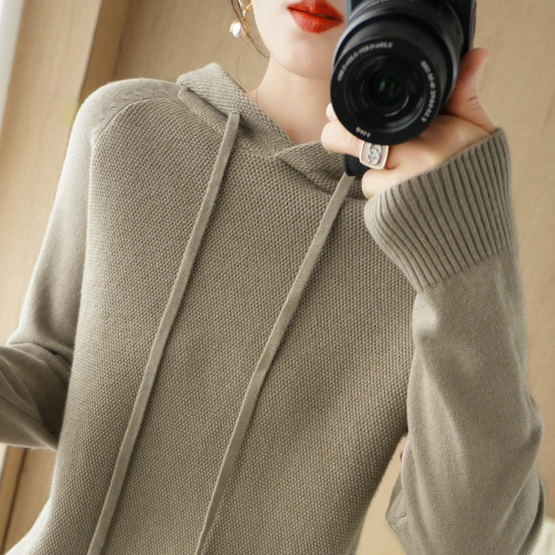 Pull épais en maille laine, sous-couche, manteau à capuche