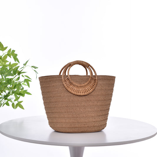 Élégance Bohème – Grand Sac Cabas Femme en Paille Tressée à Anses Rondes ✨