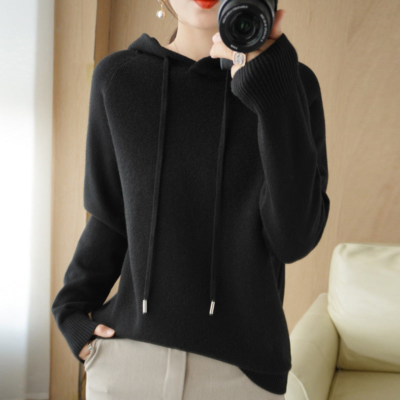 Pull épais en maille laine, sous-couche, manteau à capuche