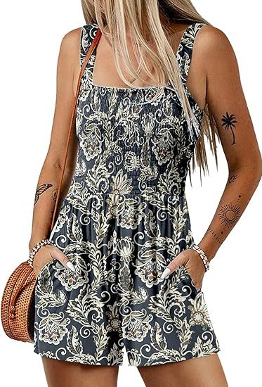 Combinaison short à imprimé floral, mode été sans manches, body de plage