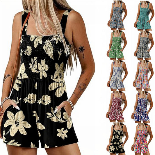 Combinaison short à imprimé floral, mode été sans manches, body de plage