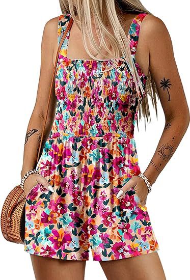 Combinaison short à imprimé floral, mode été sans manches, body de plage