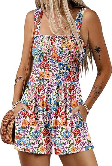 Combinaison short à imprimé floral, mode été sans manches, body de plage