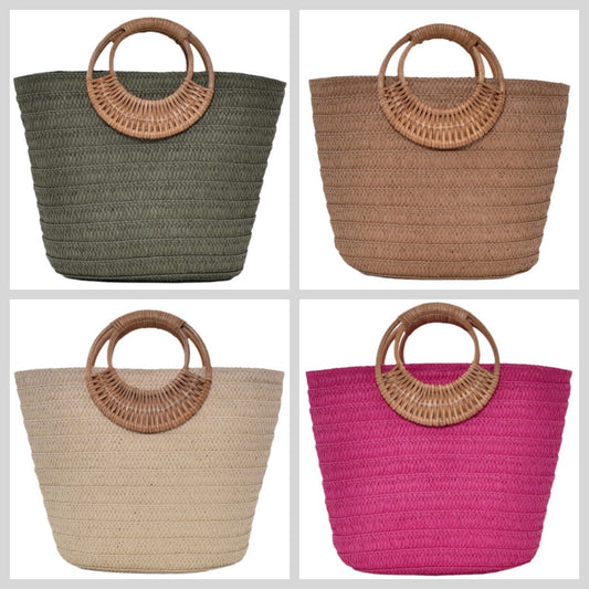 Élégance Bohème – Grand Sac Cabas Femme en Paille Tressée à Anses Rondes ✨