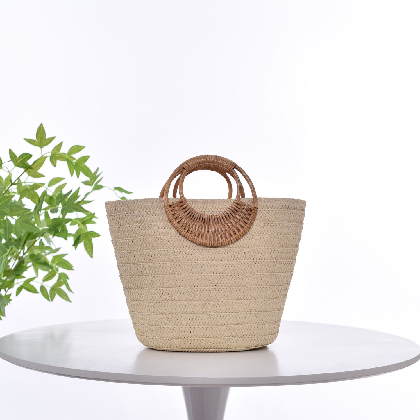 Élégance Bohème – Grand Sac Cabas Femme en Paille Tressée à Anses Rondes ✨